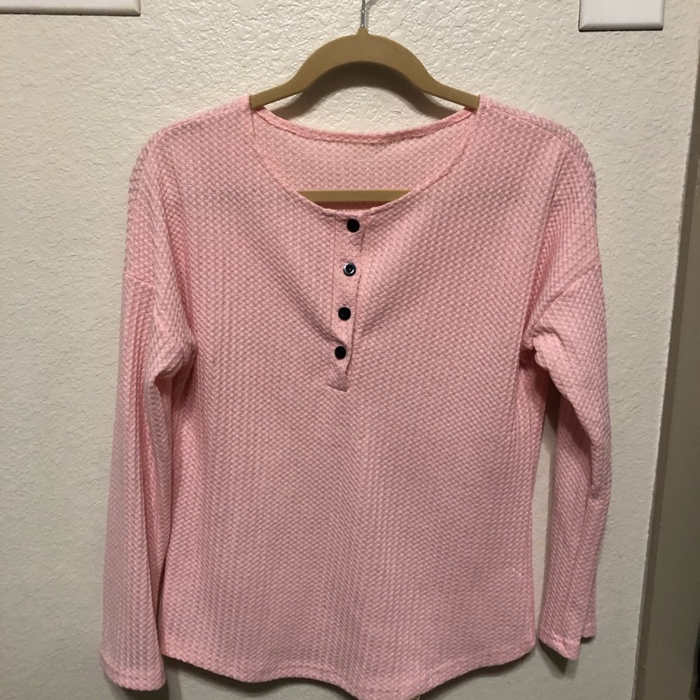 Pink waffle long sleeve shirt